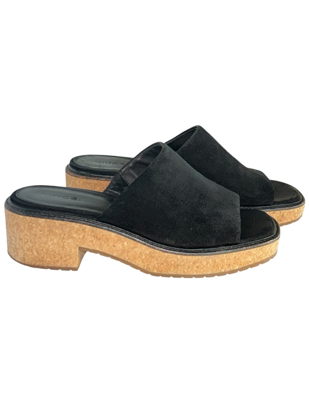 Vince Maddy-B Black Suede Cork Platform Slide Sandals Size 8.5 - Picture 14 of 14